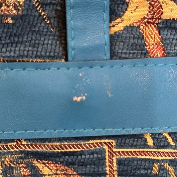 Motif Turkish Blue Tapestry & Vegan Leather Satchel Crossbody Bag - Picture 2 of 14